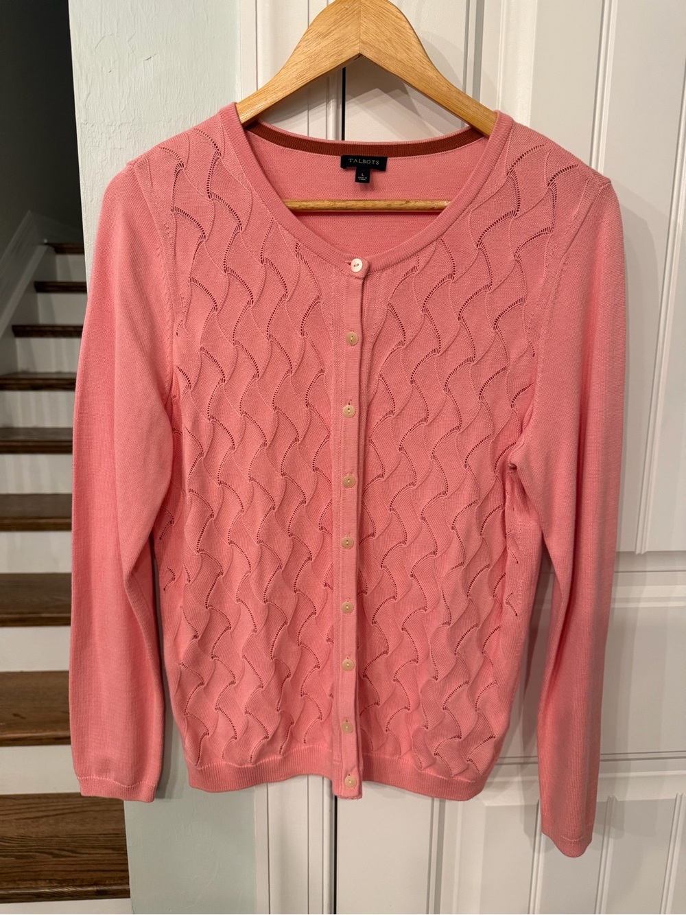Talbots Pink Knit Button-Front Cardigan Sweater Cotton Rayon Blend Size Large